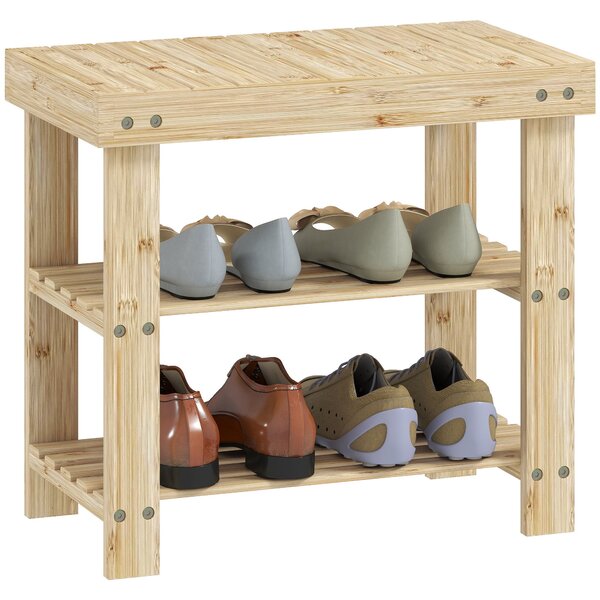 HOMCOM Bambusová botníková lavice, 3-vrstvá organizace pro 4 páry bot, 50x28x45 cm | Aosom
