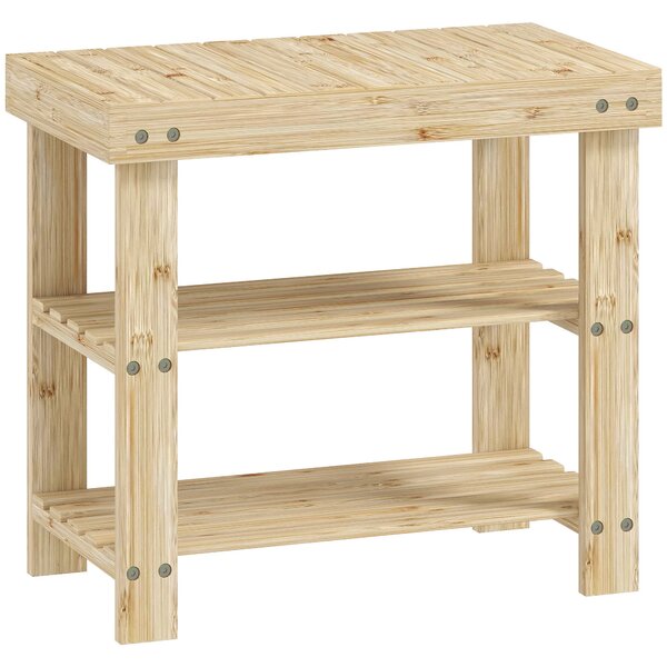 HOMCOM Bambusová botníková lavice, 3-vrstvá organizace pro 4 páry bot, 50x28x45 cm | Aosom