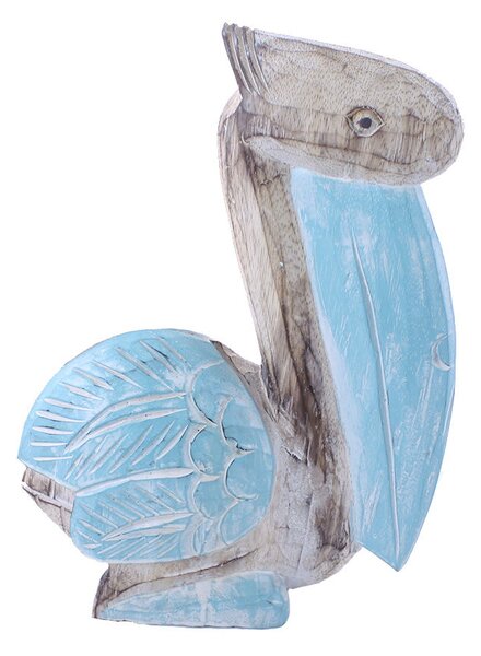 Dřevěný pelikán modrý 20 cm