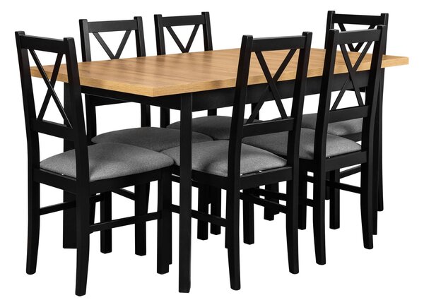 Skládací stůl se 6 židlemi L003 Černá/dub Grandson