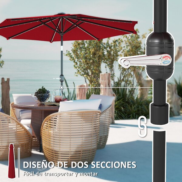 Slunečník Outsunny s solárními LED světly Ø292x252 cm - Zahradní slunečník s nastavitelným sklonem až 45° - Voděodolný a kličkový slunečník na terasu