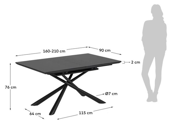 Rozkládací jídelní stůl s přídavnou deskou s keramickou deskou 90x160 cm Theone – Kave Home