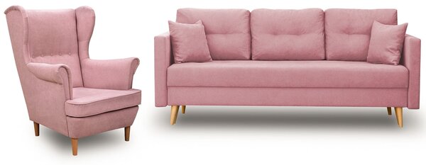 Skandinávská nábytková sestava pohovka s křeslem Růžová