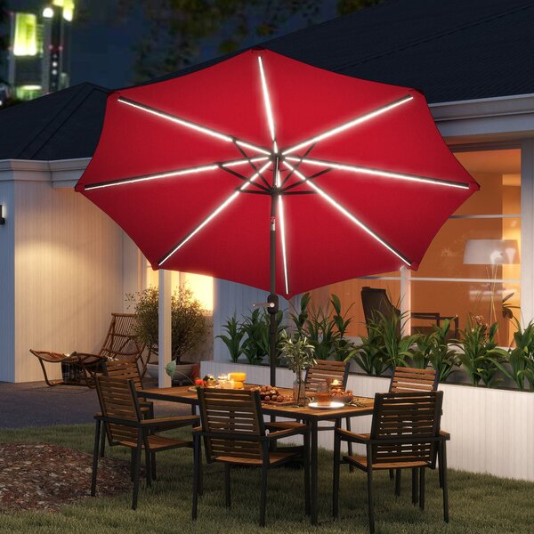 Slunečník Outsunny s solárními LED světly Ø292x252 cm - Zahradní slunečník s nastavitelným sklonem až 45° - Voděodolný a kličkový slunečník na terasu