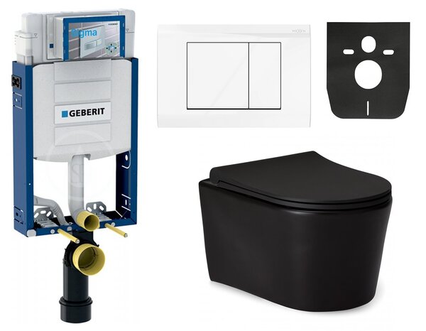 AKCE/SET/LIVERO Geberit - Modul pro závěsné WC s tlačítkem + WC mísa rimless Puerto - černá + MEXEN - Fenix 01 tlačítko pro splachování - bílá