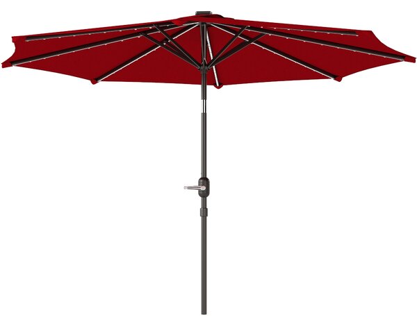 Slunečník Outsunny s solárními LED světly Ø292x252 cm - Zahradní slunečník s nastavitelným sklonem až 45° - Voděodolný a kličkový slunečník na terasu