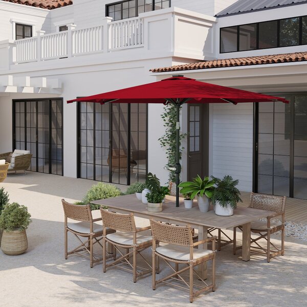 Slunečník Outsunny s solárními LED světly Ø292x252 cm - Zahradní slunečník s nastavitelným sklonem až 45° - Voděodolný a kličkový slunečník na terasu