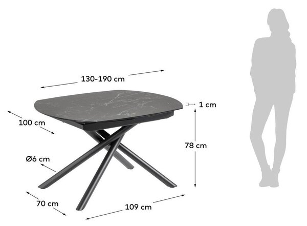 Rozkládací jídelní stůl s přídavnou deskou s keramickou deskou 100x130 cm Yodalia – Kave Home