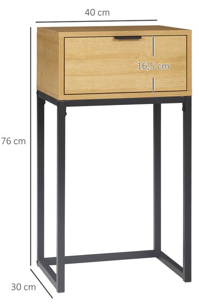 HOMCOM Moderní odkládací stůl se zásuvkou a ocelovými nohami do předsíně, obývacího pokoje nebo ložnice 40x30x76 cm Přírodní | Aosom
