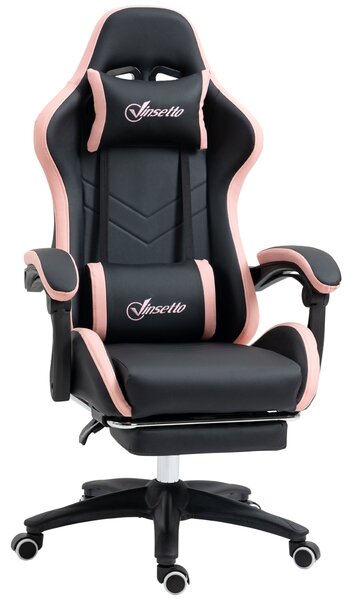 Vinsetto Herní Křeslo Racing Gamer Křeslo PU Kůže s Nastavitelnou Výškou, Polohováním 135°, Opěrkou Hlava, Bederní Oporou a Sklopným Podnožím pro Kanc