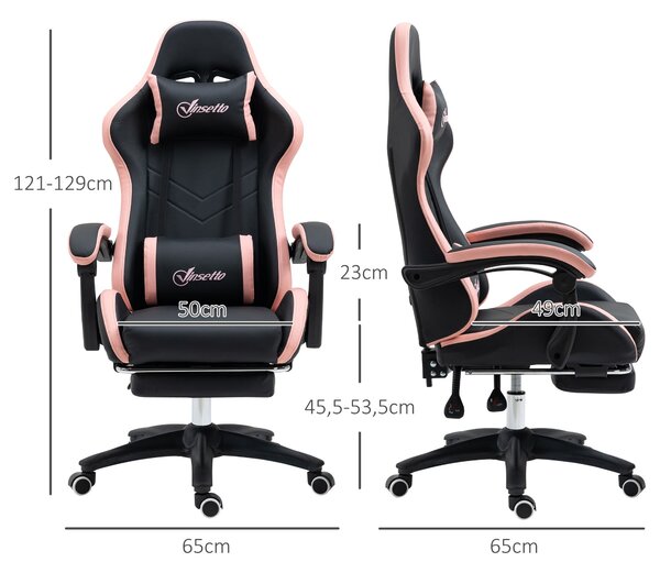 Vinsetto Herní Křeslo Racing Gamer Křeslo PU Kůže s Nastavitelnou Výškou, Polohováním 135°, Opěrkou Hlava, Bederní Oporou a Sklopným Podnožím pro Kanc