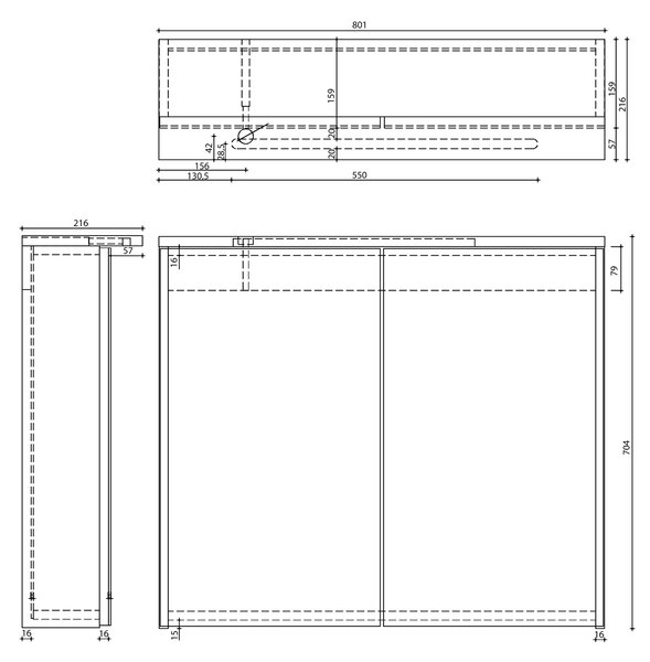 Aqualine Aqualine, KAWA STRIP Galerka s LED osvětlením 80x70x22cm, bílá, WGL80S