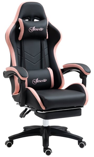 Vinsetto Herní Křeslo Racing Gamer Křeslo PU Kůže s Nastavitelnou Výškou, Polohováním 135°, Opěrkou Hlava, Bederní Oporou a Sklopným Podnožím pro Kanc