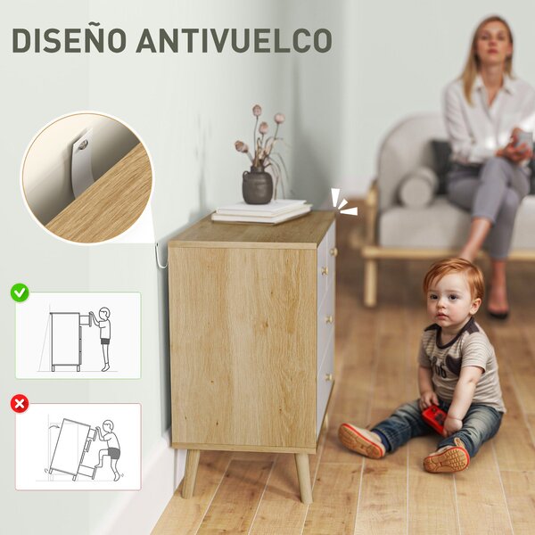 HOMCOM Komoda se 4 šuplíky pro ložnici s dřevěnými úchyty, úzká komoda do obývacího pokoje a chodby 60x35x65 cm dub a bílá | Aosom
