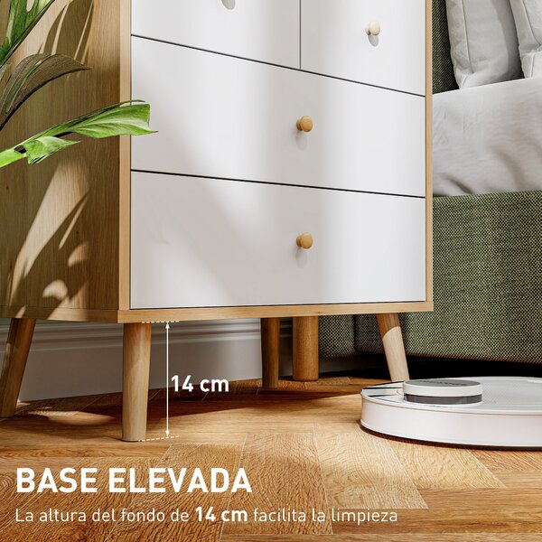 HOMCOM Komoda se 4 šuplíky pro ložnici s dřevěnými úchyty, úzká komoda do obývacího pokoje a chodby 60x35x65 cm dub a bílá | Aosom