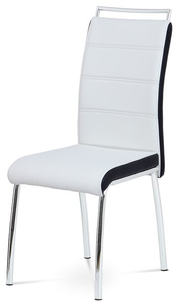 Jídelní židle, koženka bílá/černý bok, madlo, chrom