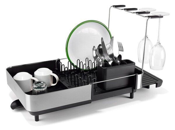 Černý nastavitelný plastový odkapávač 35,5x38 cm Extend Steel Plus – Joseph Joseph