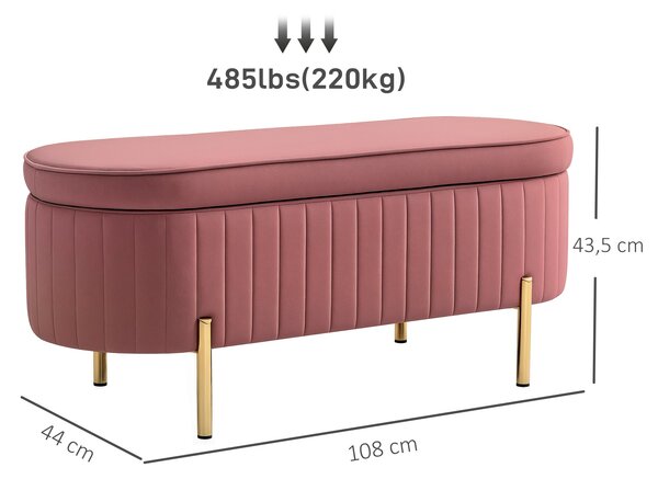 HOMCOM Potažená sametem lavice na konci postele se zlatými nohami, 108x44x43,5 cm, Růžová | Aosom