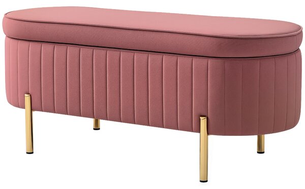 HOMCOM Potažená sametem lavice na konci postele se zlatými nohami, 108x44x43,5 cm, Růžová | Aosom