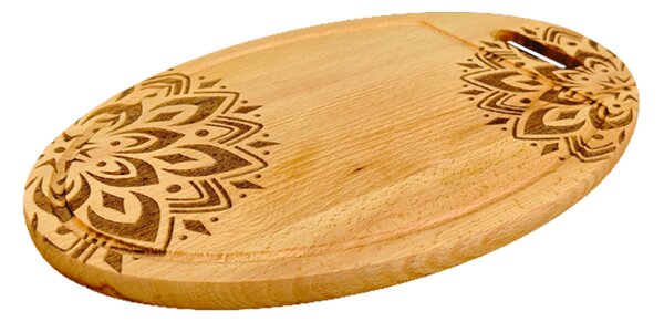 AMADEA Dřevěné servírovací prkénko - podnos oválné mandala, masivní dřevo, 35 cm