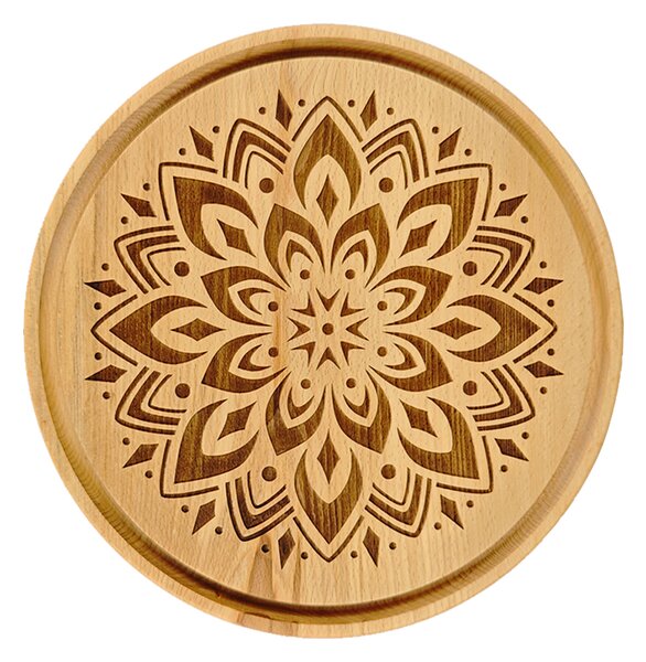 AMADEA Dřevěné servírovací prkénko - podnos mandala, masivní dřevo, 30 cm