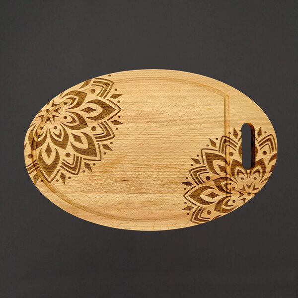 AMADEA Dřevěné servírovací prkénko - podnos oválné mandala, masivní dřevo, 35 cm