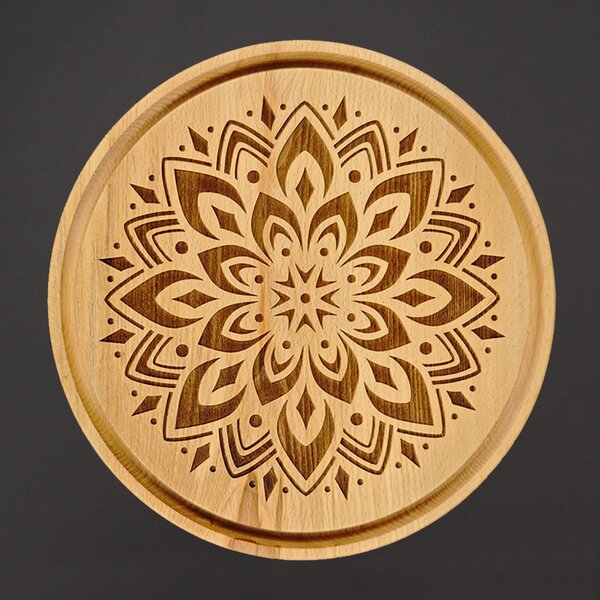 AMADEA Dřevěné servírovací prkénko - podnos mandala, masivní dřevo, 30 cm
