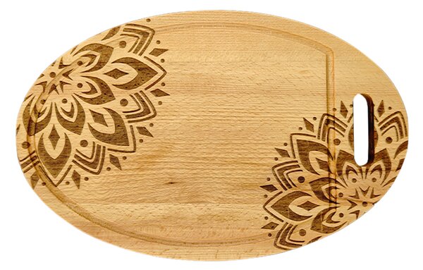AMADEA Dřevěné servírovací prkénko - podnos oválné mandala, masivní dřevo, 35 cm