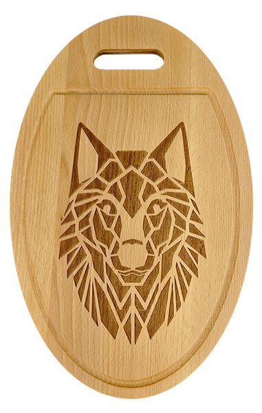 AMADEA Dřevěné servírovací prkénko - podnos oválné vlk, masivní dřevo, 35 cm