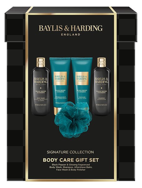 Baylis & Harding Black Pepper & Ginseng - sada péče o tělo a houbičky, 5 ks