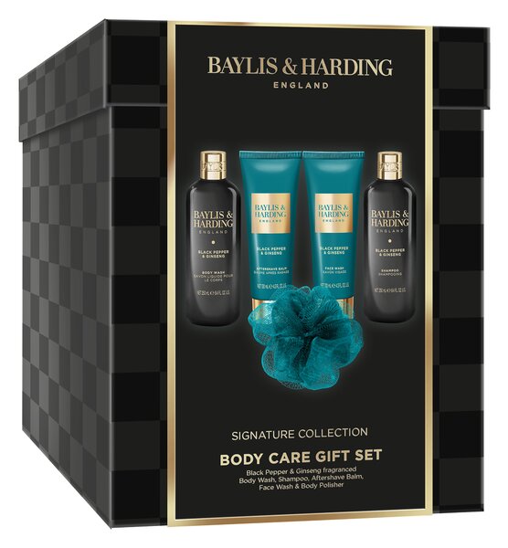 Baylis & Harding Black Pepper & Ginseng - sada péče o tělo a houbičky, 5 ks