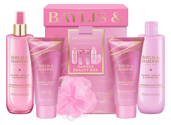 Baylis & Harding Jojoba, Vanilla & Almond Oil - sada péče o tělo a houbičky, 5 ks