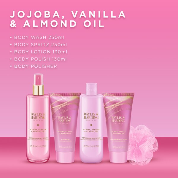 Baylis & Harding Jojoba, Vanilla & Almond Oil - sada péče o tělo a houbičky, 5 ks