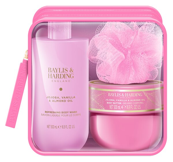 Baylis & Harding Jojoba, Vanilla & Almond Oil - sada tělové péče a houbičky, 3 ks