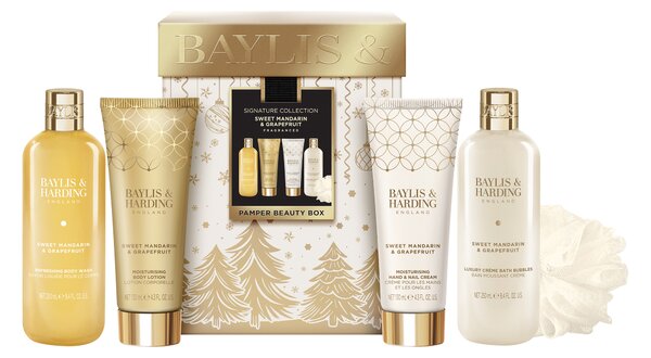 Baylis & Harding Sweet Mandarin & Grapefruit - sada péče o tělo a houbičky, 5 ks
