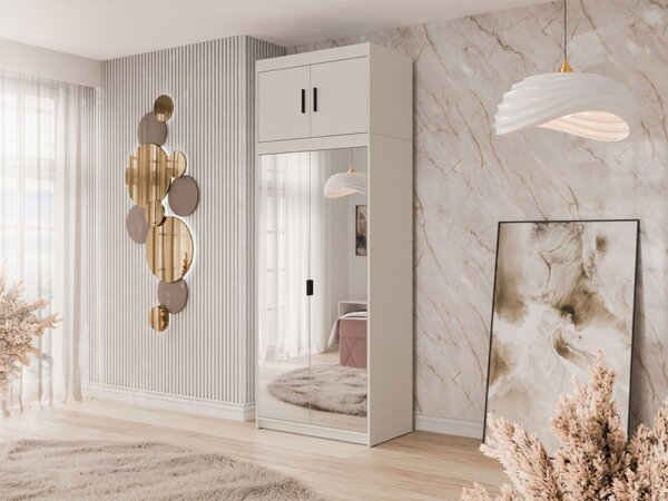 Dvoudveřová šatní skříň Melen 2D se zrcadlem + nástavec, Barva: dub lefkas 5903211403811