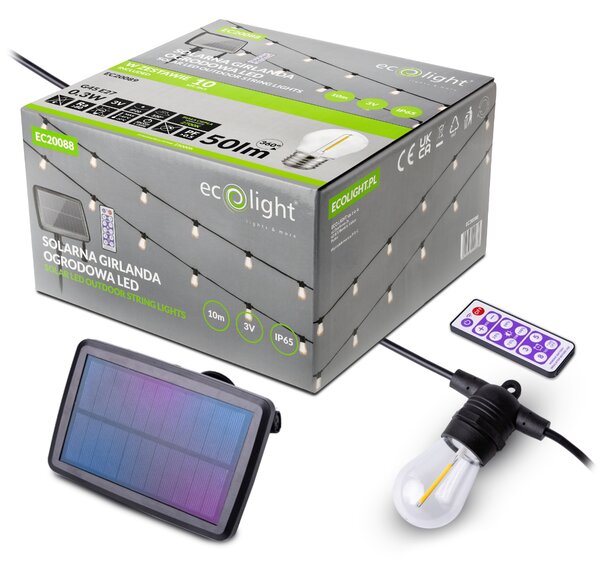 ECOLIGHT Solární zahradní girlanda LED 10 m + 10x žárovka