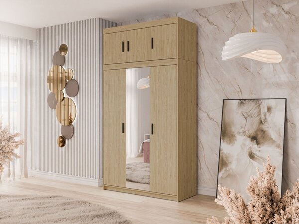 Šatní skříň se zrcadlem Melen 3D + nástavec, Barva: dub lefkas 5903211121050