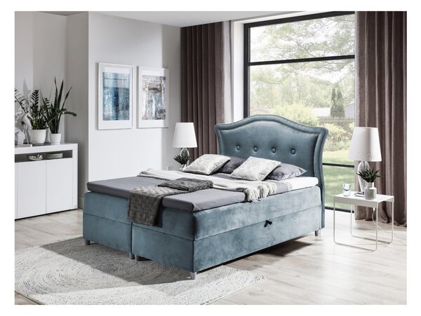 Elegantní rustikální postel Bradley 180x200, šedomodrá + TOPPER