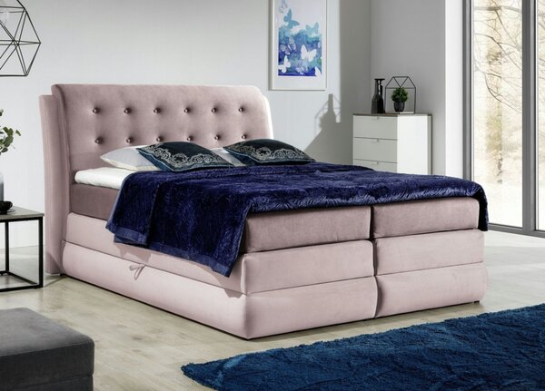 Mohutná kontinentální postel Vika 180x200, růžová + TOPPER