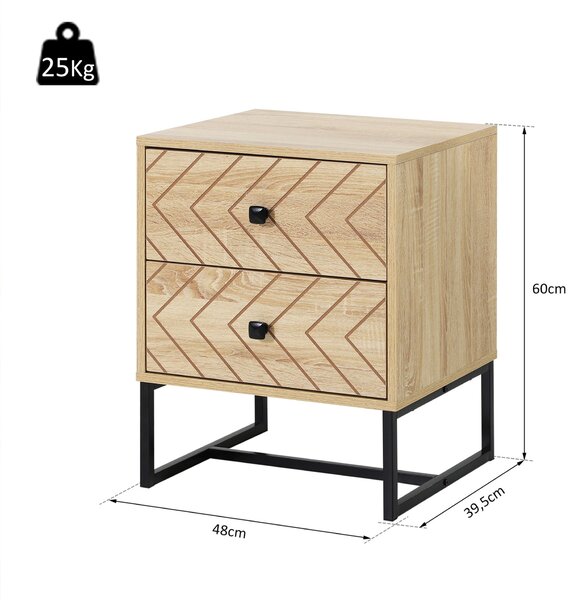 Noční stolek HOMCOM s 2 zásuvkami a kovovými nohami v moderním stylu pro ložnici, obývací pokoj, kancelář 48x39,5x60 cm | Aosom