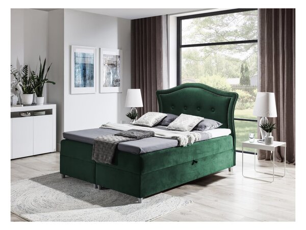 Elegantní rustikální postel Bradley 160x200, zelená + TOPPER