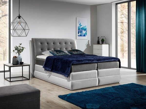 Mohutná kontinentální postel Vika 200x200, grafit + stříbrná