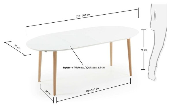 Bílý rozkládací jídelní stůl s bílou deskou 90x120 cm Oqui – Kave Home