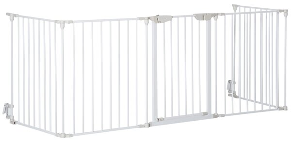 Skládací psí bariéra PawHut 300x74,5 cm s automatickým uzamykacím systémem pro schody a chodby - Bílá | Aosom
