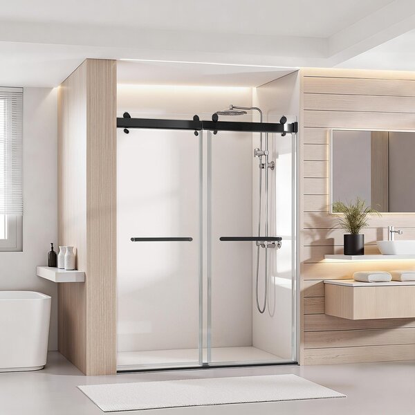 VEVOR Bezrámové sprchové dveře (1219 x 19330 mm/š x v), posuvné dveře z 10 mm silného čirého bezpečnostního skla s nerozbitným nano povlakem, posuvné sprchové dveře včetně kolejnice, těsnicí lišty a montážní sady