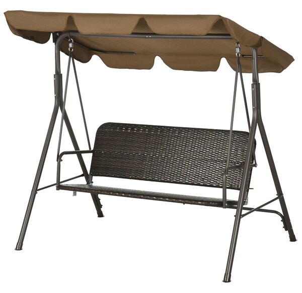 Zahradní houpačka Outsunny pro 3 osoby s nastavitelnou sluneční střechou, sedák z PE ratanu a opěrky na balkon, terasu, patio - nosnost 240 kg, 167x11