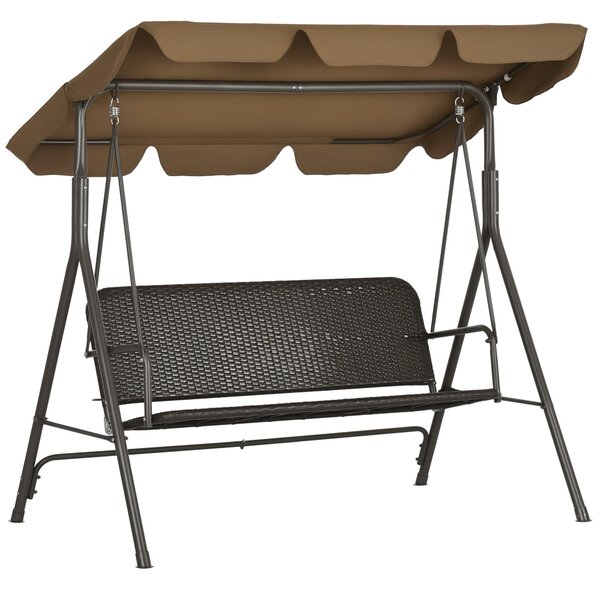 Zahradní houpačka Outsunny pro 3 osoby s nastavitelnou sluneční střechou, sedák z PE ratanu a opěrky na balkon, terasu, patio - nosnost 240 kg, 167x11