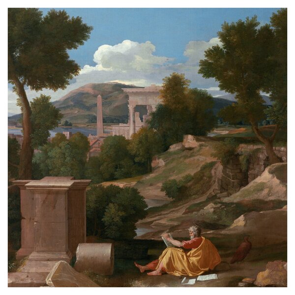 Obraz - Nicolas Poussin, Landscape with Saint John on Patmos, reprodukce (30x30 cm)