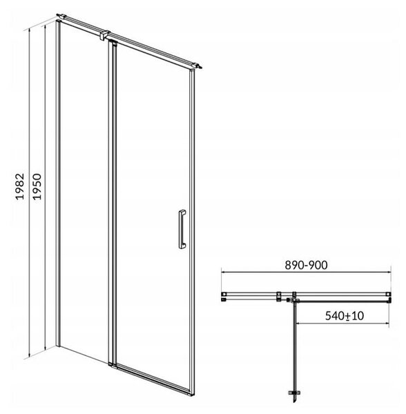 Cersanit Moduo - Dveře do niky / Dveře pro sprchový kout, levé, 90x195cm, chromový profil-čiré sklo, S162-005